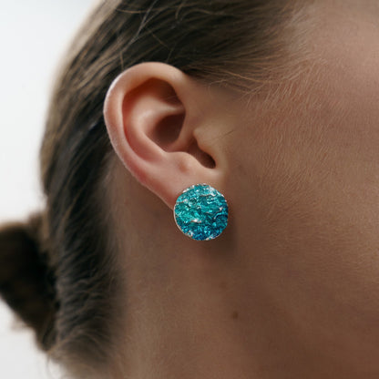 Disc Earrings "Wave" emerald (15 mm)