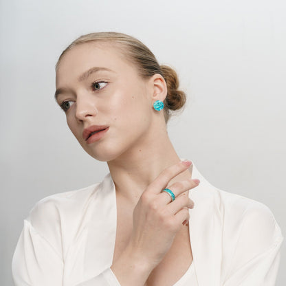 Disc earrings "Wave" (15 mm) emerald