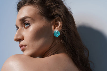 Disc Earrings "Wave" emerald (20 mm)