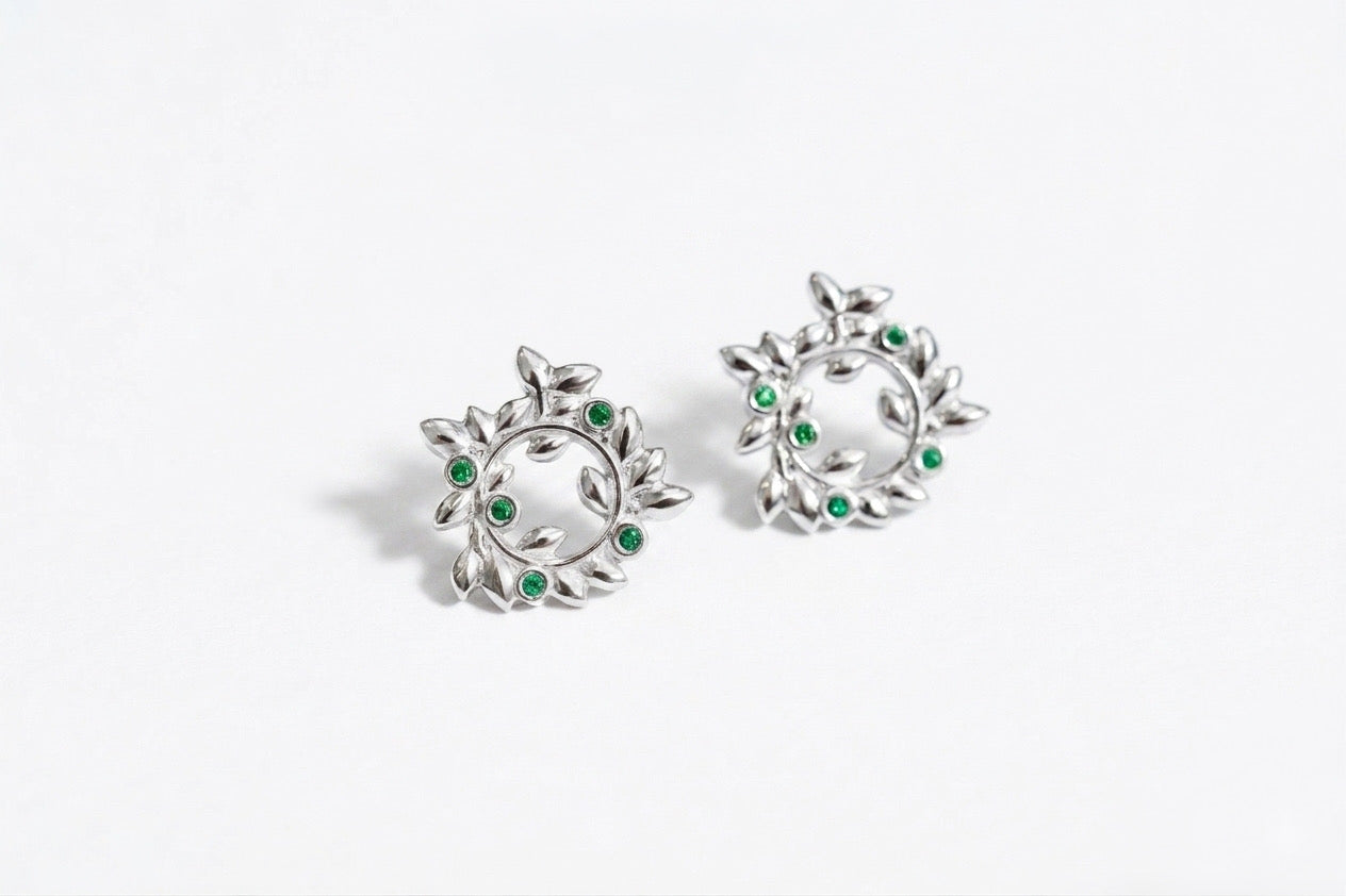 Stud earrings "Wreath" with gemstones