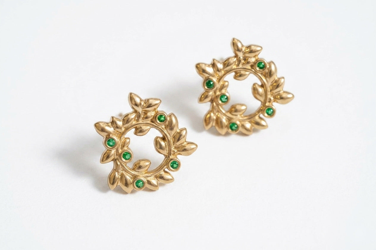 Stud earrings "Wreath" with gemstones