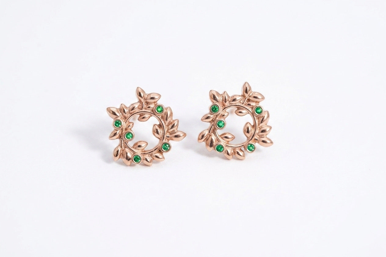Stud earrings "Wreath" with gemstones