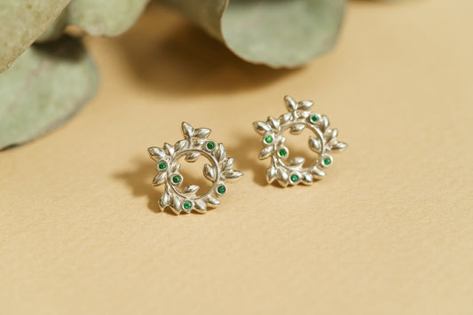 Stud earrings "Wreath" with gems