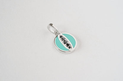 Pendant "Cat's Eye" (9 mm) with emerald enamel and black stones