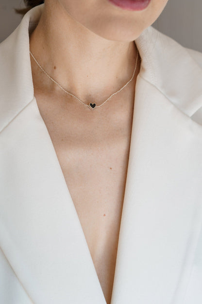 Necklace "Heart" with black enamel