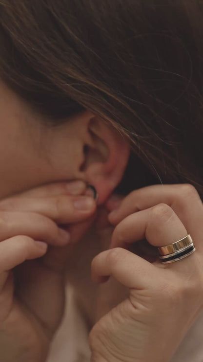 Earrings "Cyclicity" (30 mm) with black enamel