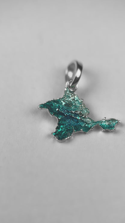 Pendant "Ukrainian Peninsula" textured with emerald enamel
