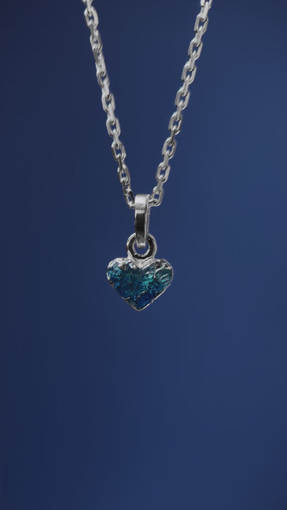 Pendant "Heart" textured with blue enamel
