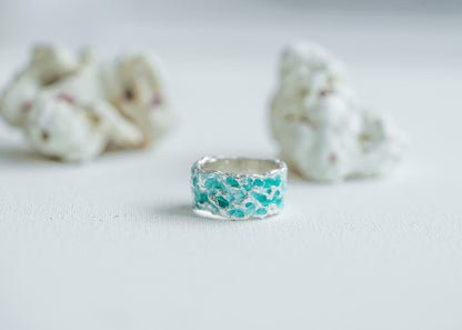 Ring "WATER RIPPLE" emerald light (10 mm)