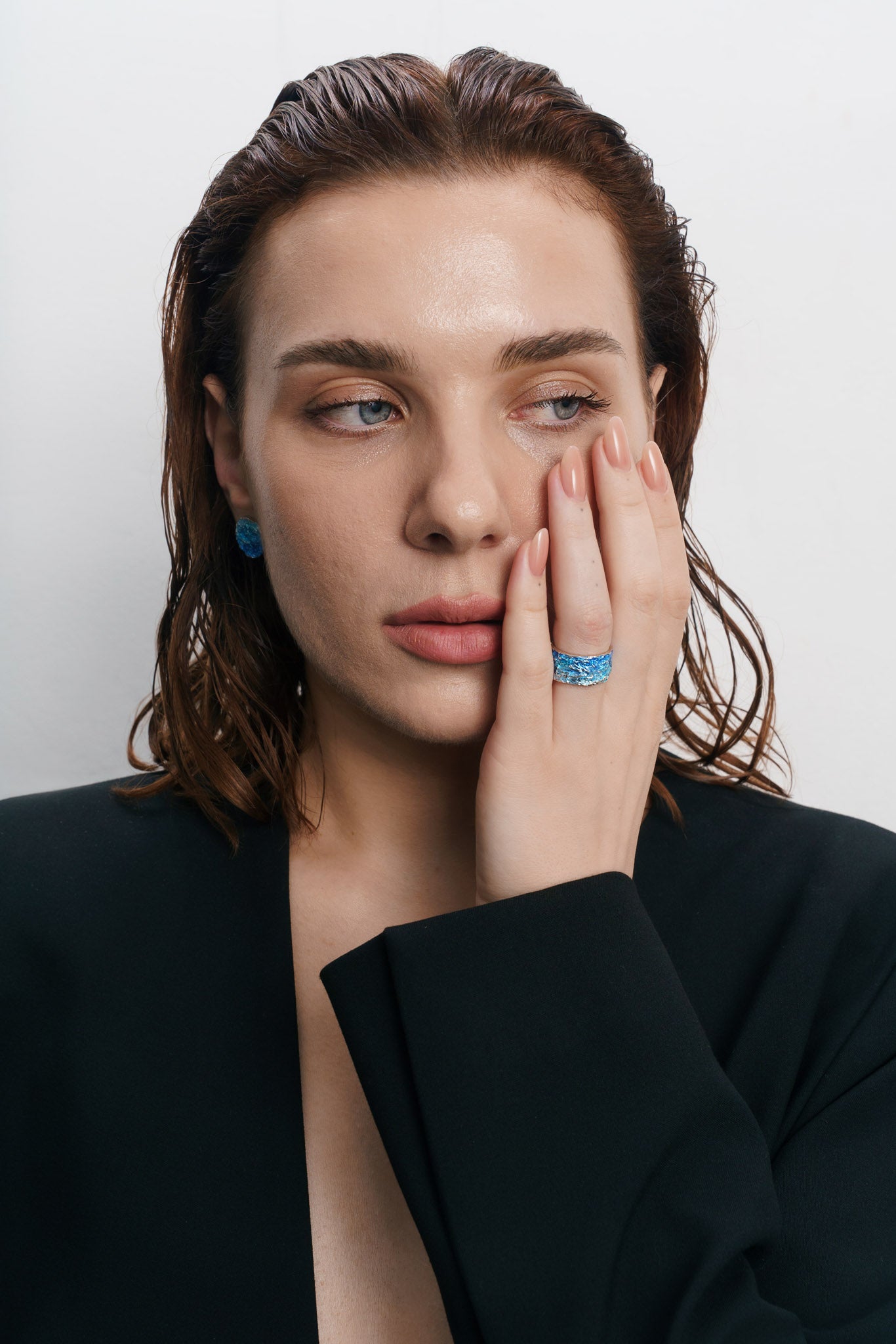 Ring "WAVE" navy-blue (10 mm) with smooth edges