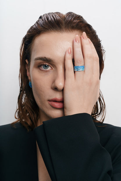 Ring "WAVE" navy-blue (10 mm) with smooth edges