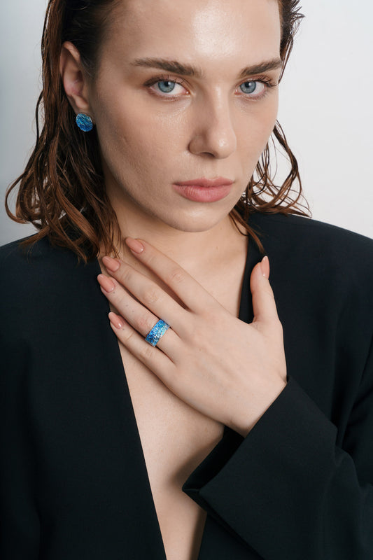 Ring "WAVE" navy-blue (10 mm) with smooth edges