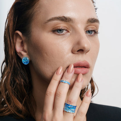Disc earrings "Wave" (15 mm) blue