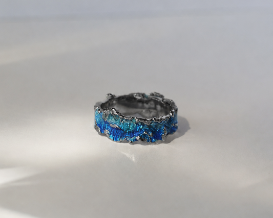 Ring "Wave" blue (6 mm) blackened