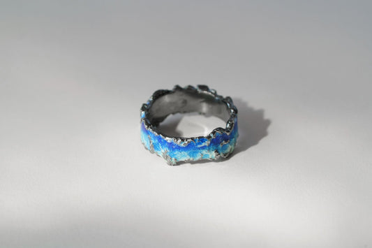 Ring "Wave" blue (6 mm) blackened