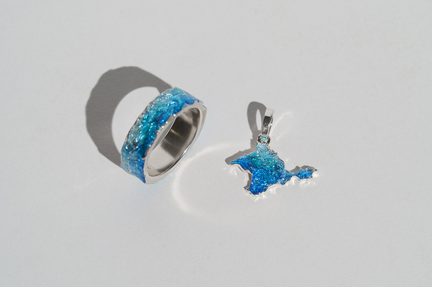 Pendant "Ukrainian Peninsula" textured with blue enamel