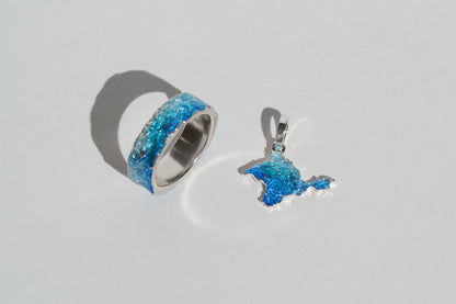 Pendant "Ukrainian Peninsula" textured with blue enamel