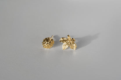 Earrings set “Chestnut Nut&Leaf” (8&10 mm) light