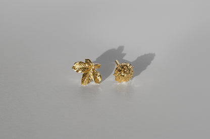 Earrings set “Chestnut Nut&Leaf” (8&10 mm) light