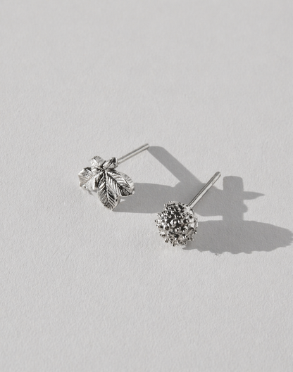 Earrings set “Chestnut Nut&Leaf” (8&10 mm) light