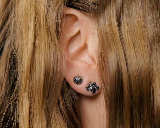 Earrings set “Chestnut Nut&Leaf” (8&10 mm) blackened