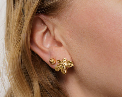 Earrings set “Chestnut Nut&Leaf” (8&20 mm) light