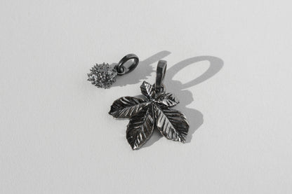 Pendant set “Chestnut Nut&Leaf” (20 mm) blackened