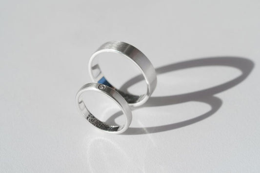 Wedding ring "Simple" (5 mm) brushed rounded with individual fingerprint inside